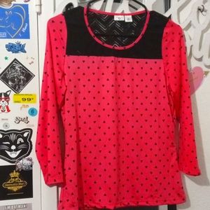 CATO long sleeve pink shirt with hearts and mesh neckline - M